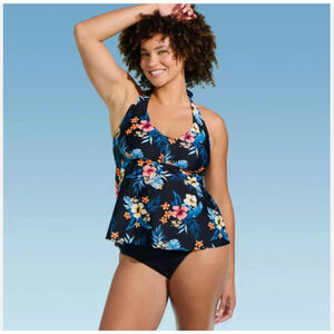 NWT~ Lands End sz Large 14-16 Flutter Halter Botanical Tankini Swimsuit Top